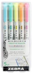 Zebra Szövegkiemelő kétvégű ZEBRA Mildliner fluorescent 1, 4-4, 0 mm 5 darabos (78105) - robbitairodaszer