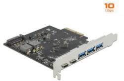 Delock PCI Express x4 Kártya - 2 x USB Type-C + 3 x A-típusú USB - SuperSpeed USB 10 Gbps (89064) (89064) - aqua