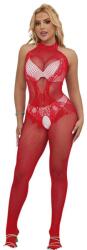 Subblime Bodystockings Subblime - 952372 Halászháló és Csipke ágyék Nélküli Bodyharisnya Magas Nyakú Piros Egy Méretben (d-241386)