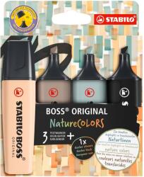 STABILO Filctoll, Stabilo Boss Original NatureCOLORS, 4 szín / buborékfólia, fekete, földzöld, bézs, meleg szürke (SW70425)