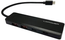 LC-Power LC-Power LC-HUB-U3-4-C hálózati csatlakozó USB 3.2 Gen 2 (3.1 Gen 2) Type-A 10000 Mbit/s Fekete (LC-HUB-U3-4-C)