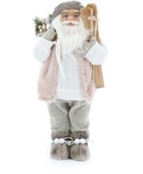 Kring Mikulás figura puttonnyal és sílécekkel, 46 cm, Rózsaszín/Fehér (CK619-J053)