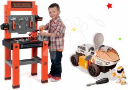 Smoby Set bancă de lucru Black+Decker Smoby cu 79 de accesorii şi joc de construit mașinuță spațială cu o figurină astronaut (SM360700-10) Set bricolaj copii