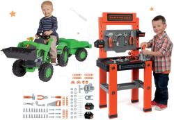 Smoby Set bancă de lucru Black+Decker Smoby cu 79 de accesorii cu 79 de accesorii şi tractor cu pedale Claas Celtis și remorcă (SM360700-9) Set bricolaj copii