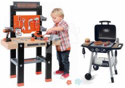 Smoby Set atelier de lucru Black&Decker Smoby cu maşină de găurit şi bucătărie Barbecue Grill pe roţi (SM360701-14) Set bricolaj copii