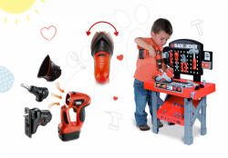 Smoby Set masă de lucru Black&Decker Smoby cu maşină mecanică de găurit şi set de scule electronice 3 în1 Quatro Set (SM500205-2) Set bricolaj copii