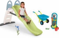 Smoby Set tobogan cu dublu val și cărucior de grădină cu unelte Toboggan Life Smoby lungimea suprafeței de alunecare 200 cm cu apă și roabă cu mașină de tuns iarba (SM820405-52)