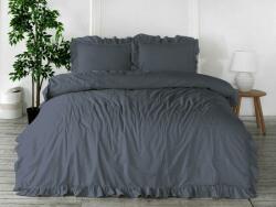  Pamut ágynemű 160x200 sötétszürke, fodros egyszínű dobozzal Stonewashed Natural Grey