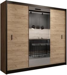 EMS Гардероб MIRO 250x215 см с огледало, дъб крафт/черен (MT0021)