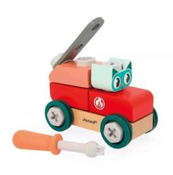 Janod BricoKids Set de construcție din lemn mașină cu unelte Pisică 28 buc (J06452) Set bricolaj copii