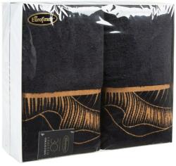 Eurofirany Törülközőkészlet 2 db T/0394 fekete arany ajándékkészlet Eurofirany díszdobozban