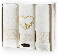 Eurofirany Nika törölköző készlet 2 db 50x90 + 70x140 Love cream ajándék készlet 480g/m2 T/0742 Eurofirany