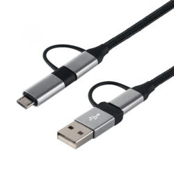 Somogyi Elektronic USB MULTI 4in1 töltőkábel, USB-C, microUSB, USB-A, QC, PD, szőtt nejlon, 480 Mbps, 60Wmax, 1, 5m vezeték - elektrosokk