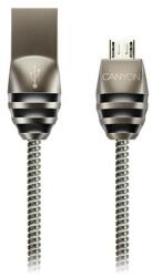 CANYON CNS-USBM5DG, 1m kábel micro-USB / USB 2.0, 5V/2A, priemer 3, 5mm, metalicky opletený, tmavo-šedý
