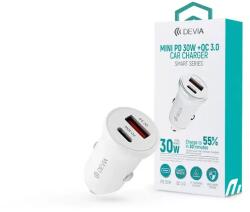 DEVIA ST112421 Devia Smart Series Mini 30W PD+QC USB+Type-C autós töltő adapter - fehér (ST112421)