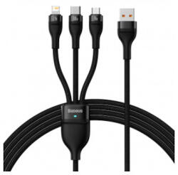 Baseus Flash Series II USB-A to Lightning, microUSB, USB-C adatkábel, töltőkábel, fekete (100W, 5A, 1, 2m, CASS030001)