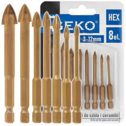 GEKO üveg és kerámiafúró készlet, 8 db - os, HEX 3 - 12 mm (G39701)