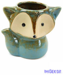  Rókás kerámia kaspó - Türkiz