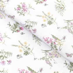 Goldea pamutvászon - színes réti virágok fehér alapon 160 cm