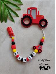 Baby Panda Névre szóló rágcsalánc - Traktor - piros