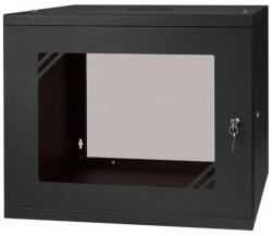 Stalflex RC19-9U-450GB 19" 9U 450 mm mély lapraszerelt fekete üveg ajtós fali rack szekrény (RC19-9U-450GB)