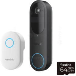 Reolink Kit sonerie wireless WiFi dual band Reolink D340B+CHIME+64GB, 4 MP, 1.2 mm, 2.4-5 GHz, 7000 mAh, PIR, microfon si difuzor, slot card, Negru (D340B)