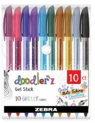 Zebra Zseléstoll készlet, 0, 33 mm, kupakos, 'Doodler`z Glitter', 10 csillogó vegyes szín (TZ02619) (TZ02619)