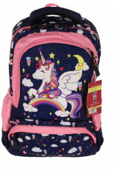 Pigna Ghiozdan scoala Pigna pentru clasa 0, 3 fermoare, motiv Unicorn, Bleu star (SWUNICOR06)