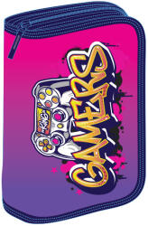 Pigna Penar echipat cu un fermoar si 2 extensii Pigna, 50 piese, motiv Gamers, Roz (MCPE50Q52) Penar