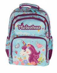 Pigna Ghiozdan scoala Pigna pentru clasa 0, 4 fermoare, motiv Unicorn blue, Mov (SWUNICOR09)