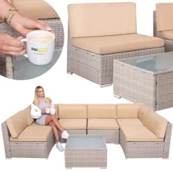 SPRINGOS Casa Blanca 7 részes technorattan kerti bútor garnitúra, bézs, üveg asztallal (GF0064A)