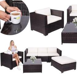 SPRINGOS 6 részes barna-krémszínű technorattan kerti bútor szett, üveglapos asztallal (GF0062A)