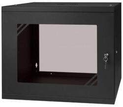 Stalflex RC19-9U-450GB 19" 9U 450 mm mély lapra szerelt fekete üveg ajtós fali rack szekrény (RC19-9U-450GB) - iconink