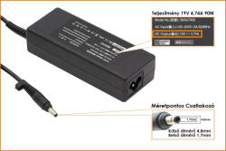 Laptophardware HP 19V 4.74A 90W (4.8mm-1.7mm kúpos jack) helyettesítő új töltő (PA-1900-18H1, 101880-001)