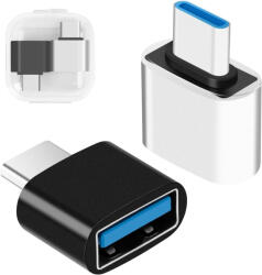 Laptophardware 2 darabos szett USB-C (Type-C) to USB 3.0 OTG (Normál USB) adapter, átalakító 1db fekete és 1db fehér