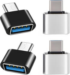 Laptophardware 4 darabos szett USB-C (Type-C) to USB 3.0 OTG (Normál USB) adapter, átalakító 2db fekete és 2db fehér