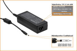 Laptophardware Samsung 19V 3.16A 60W 3mm x 1mm helyettesítő új töltő (AD-6019P)