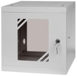 Stalflex RC10-6U-300GG 10" 6U 300 mm mély lapraszerelt szürke üveg ajtós fali rack szekrény