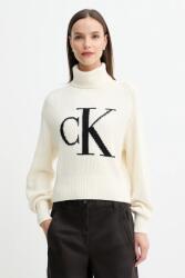 Calvin Klein pamut pulóver meleg, bézs, garbónyakú, LV047D349G - bézs S