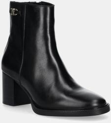 Tommy Hilfiger bőr csizma STACKED HEEL LEATHER ANKLE BOOT - fekete Női 39