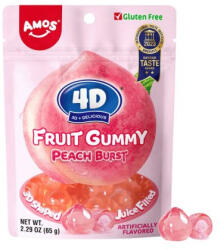 Amos Sweets 4D Juicy Peach folyékony baracklével töltött gumicukor 65g - vegyesbolt