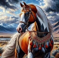 NORIMPEX - Puzzle Tablou Diamant: Cal în harnașament indian 30x40cm - 1 - 39 piese