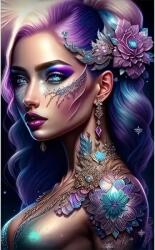 NORIMPEX - Puzzle Tablou Diamant: Femeie cu păr violet 30x40 cm - 1 - 39 piese