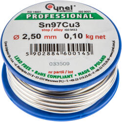 CYNEL Forrasztóón, 97% SN, 3% CU 2.5mm drót, 100g, rézforrasztáshoz (44E742)