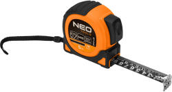 NEO TOOLS Mérőszalag 5m / 19mm, erősített rugó, acél, fekete szalag fehér nagyított skála, mágnes, autostop+rögzítő (67-242) - szerszamparadicsom
