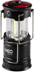 NEO TOOLS Kempinglámpa, 3 funkciós, összecsukható, 200lum, elemes 3xAA, COB LED, 3W (99-030)
