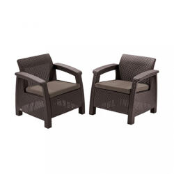 Keter Set fotolii Corfu duo, maro, cu perne taupe calde (223194)