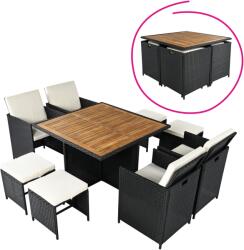 TEMPO KONDELA MELFORD kerti rattan szett akácfa fekete/krémszínű/természetes