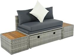 TEMPO KONDELA DEBRA kerti rattan szett szürke/természetes/krémszínű