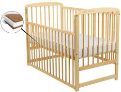 BabyNeeds - Patut din lemn Ola 120x60 cm, Cu laterala culisanta, Din lemn de pin, Stabil si rezistent, Inaltime saltea reglabila pe 3 nivele, Laterala cu 3 bete detasabile, EN716-1, EN716-2, Natur + Saltea 10 c